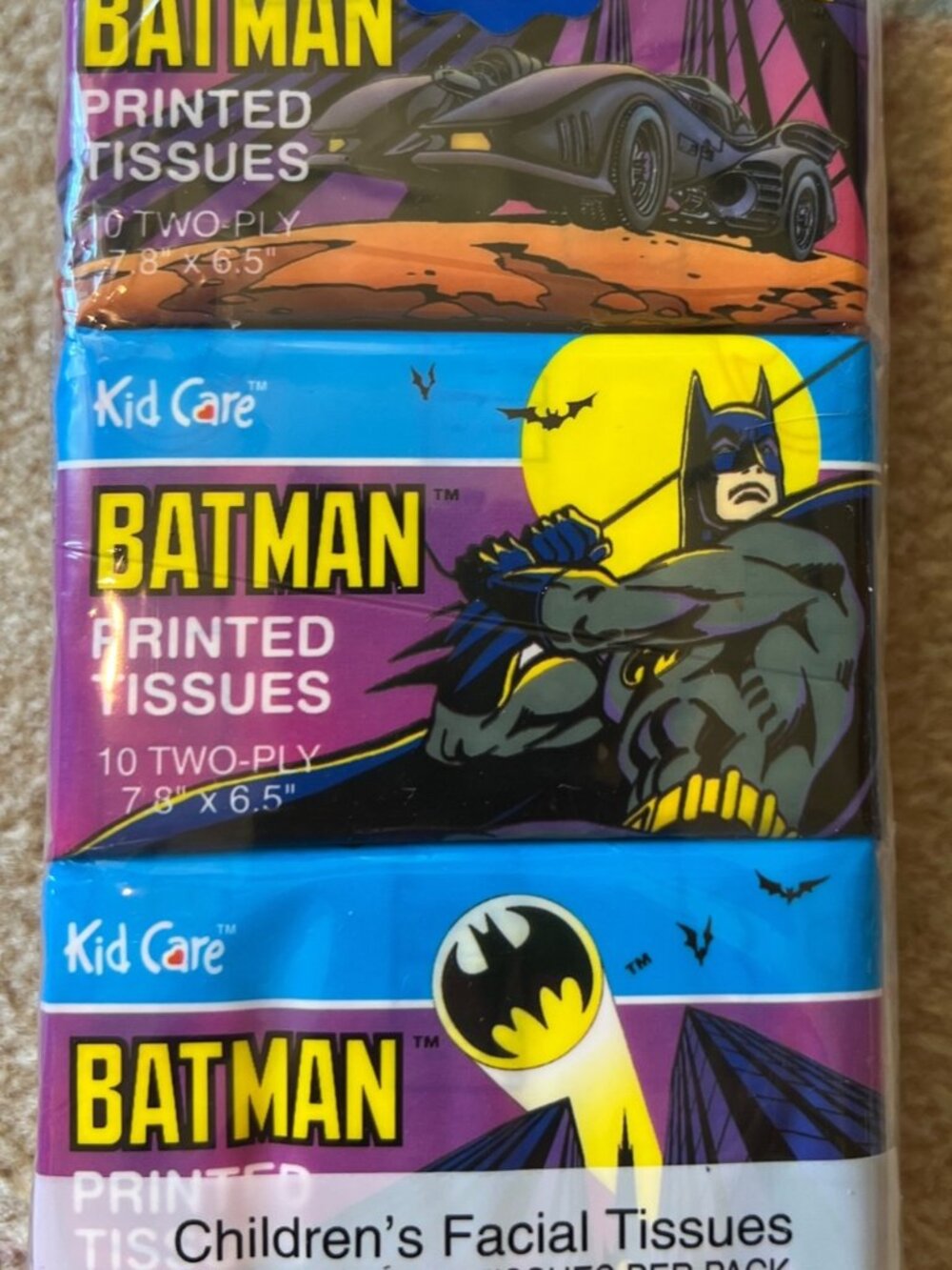 Batman printed pocket tissues 6 packs Sealed Vintage